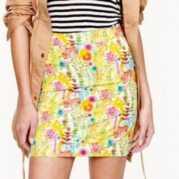 J Crew Liberty Art Fabrics Skirt Stunning Floral Colors Pockets Zip Yellow SZ 0 - Picture 2 of 13